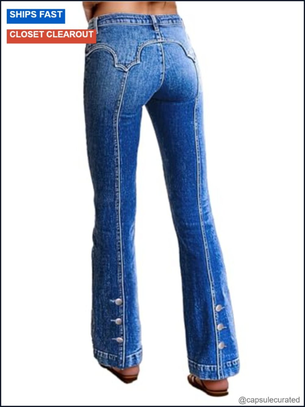 Flare Leg High Waist Stitch Detail Button Decor Butt Lifting Jeans with Pockets